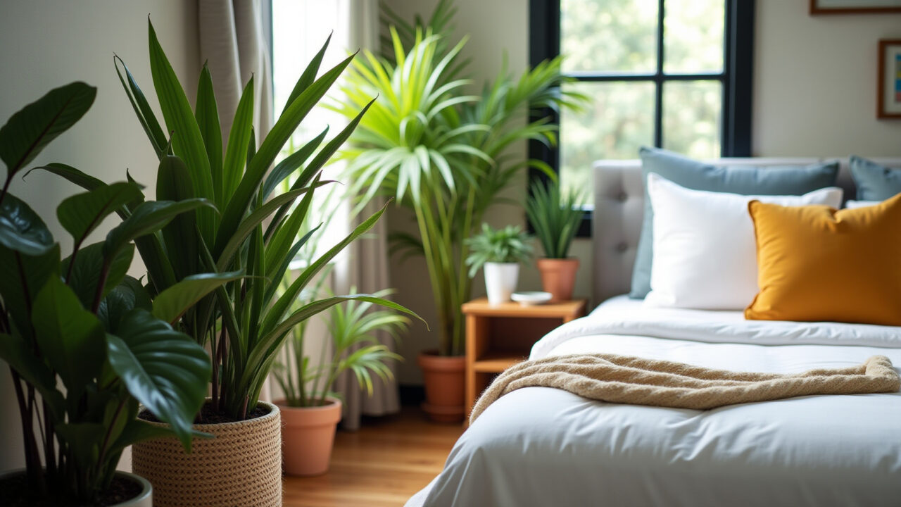 Plantas trazendo vida ao quarto de casal.