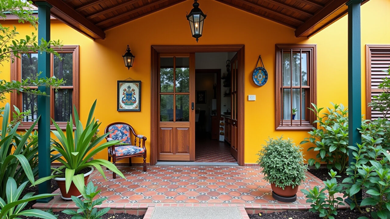 Pórtico temático com elementos regionais.
