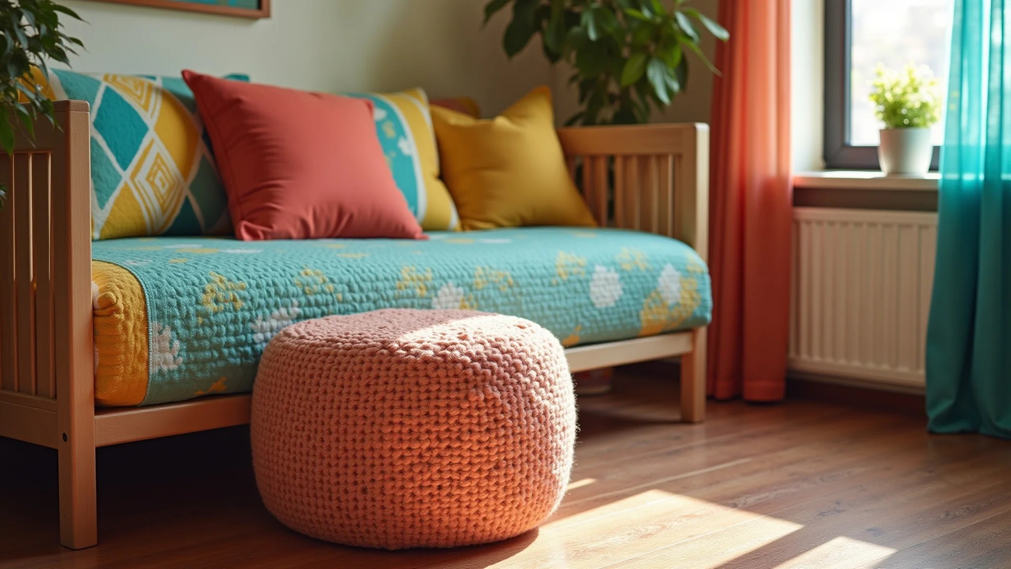 Puff com espaço de armazenamento escondido em apartamento pequeno no Brasil.