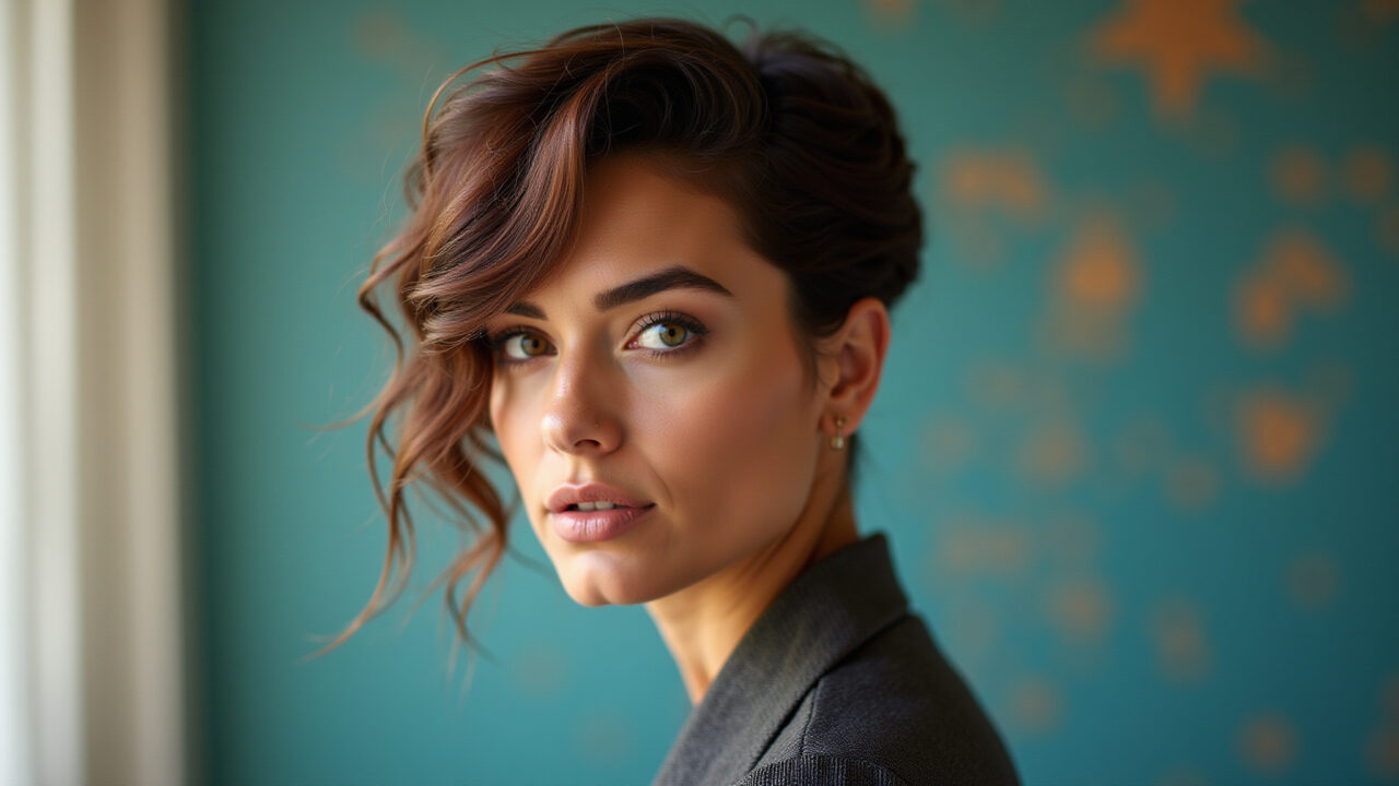 Mulher com corte assimétrico, visual original e criativo.