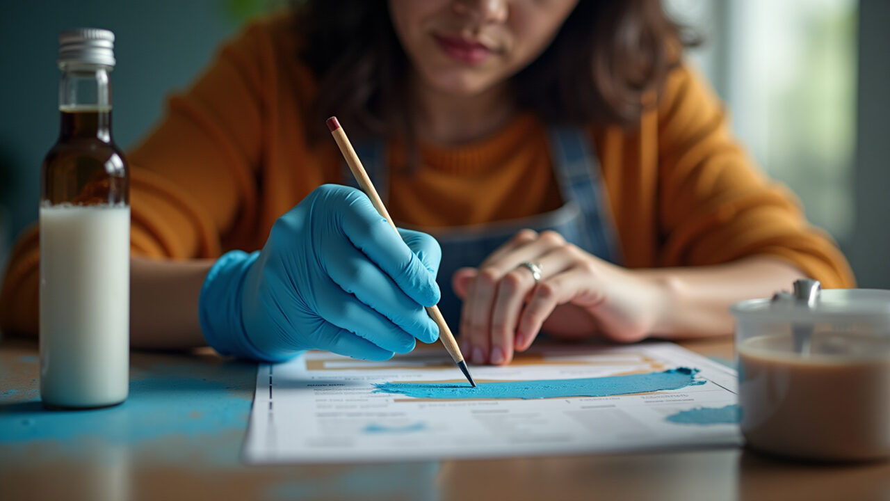 Tinta sendo diluída seguindo instruções.