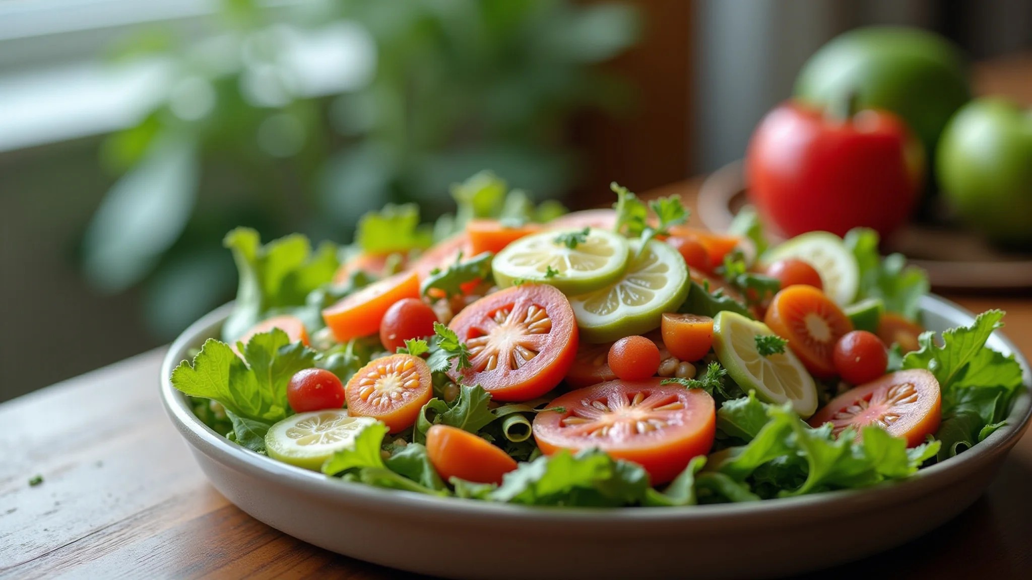 Salada nutritiva com ingredientes que estimulam a produção de colágeno.