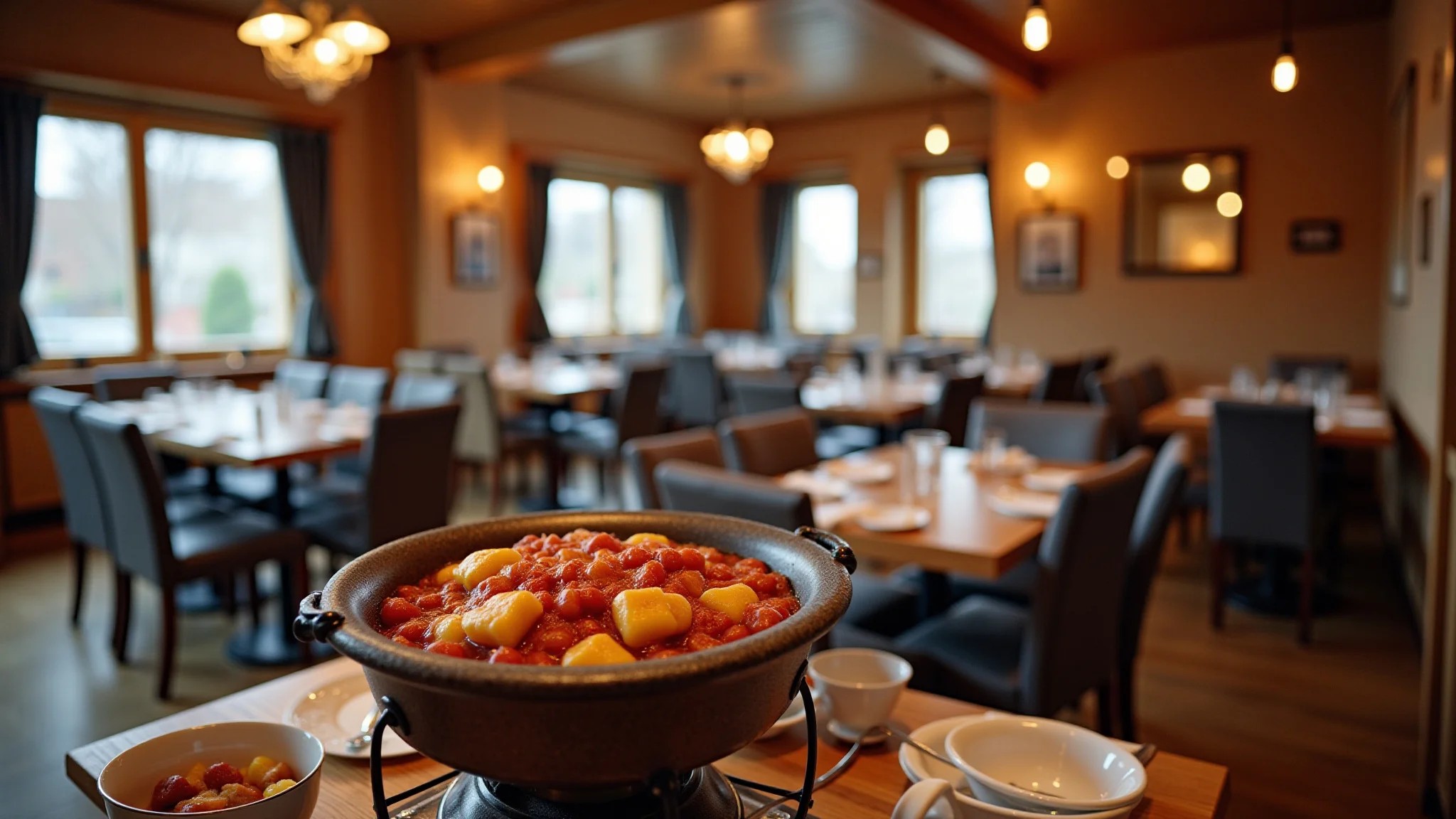 Interior aconchegante do restaurante Matterhorn em Campos do Jordão, fondue.
