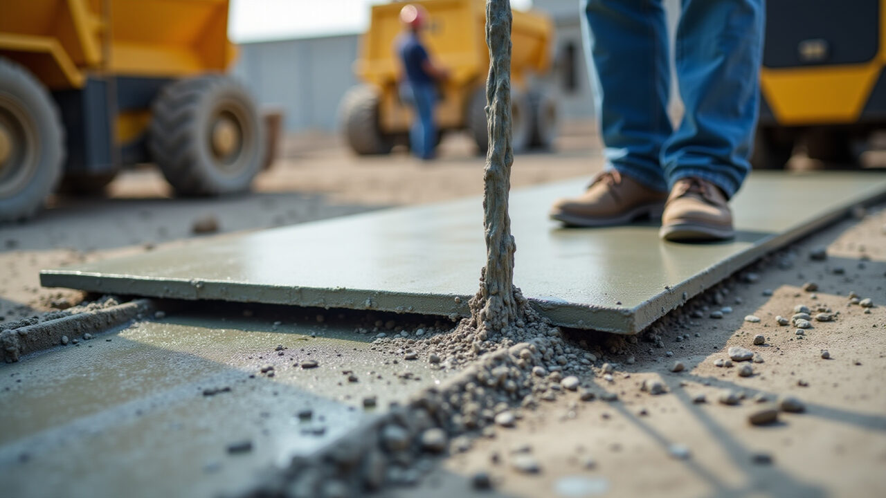Laje de concreto sendo construída em obra.