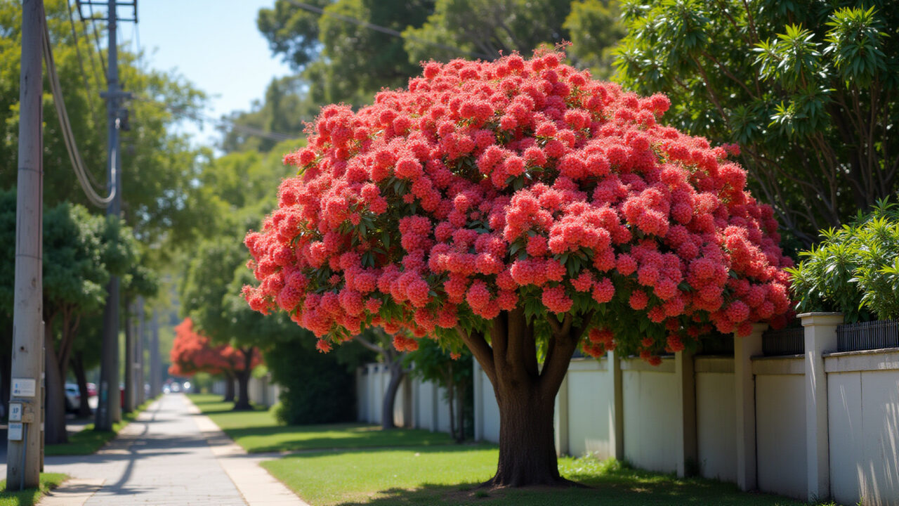 Resedá florido em calçada brasileira.