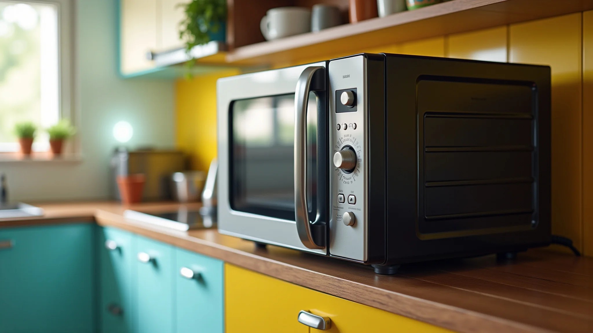 Micro-ondas conectado em tomada alta em cozinha brasileira.