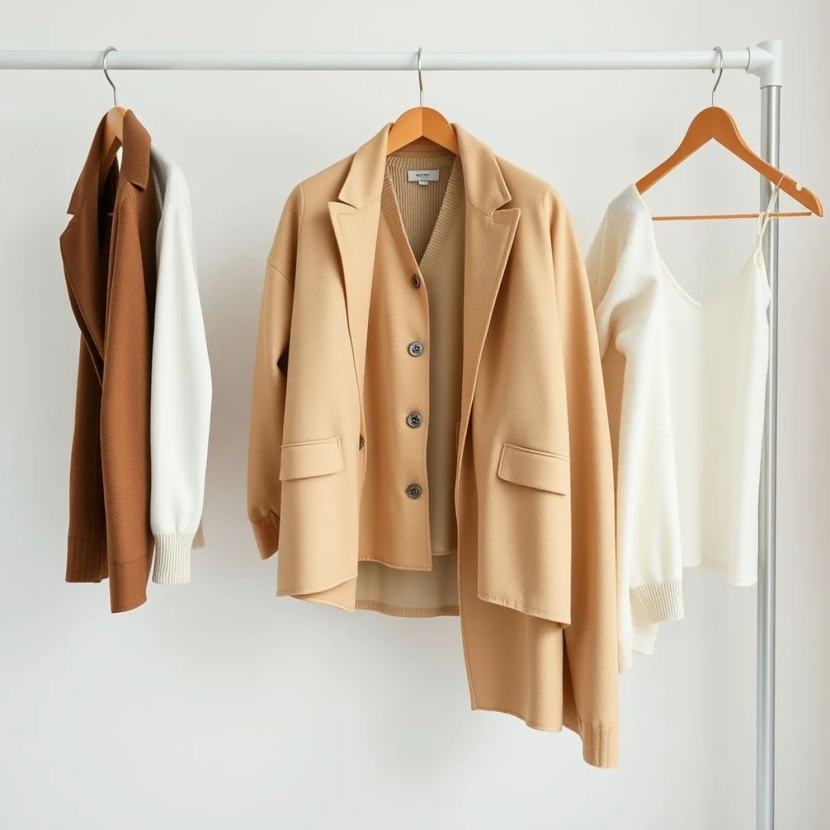 Guarda-roupa minimalista com peças de alta qualidade, representando um estilo consciente.