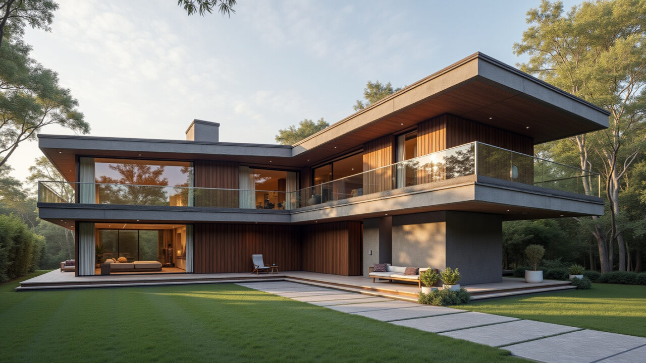 Casa moderna com laje nervurada aparente.