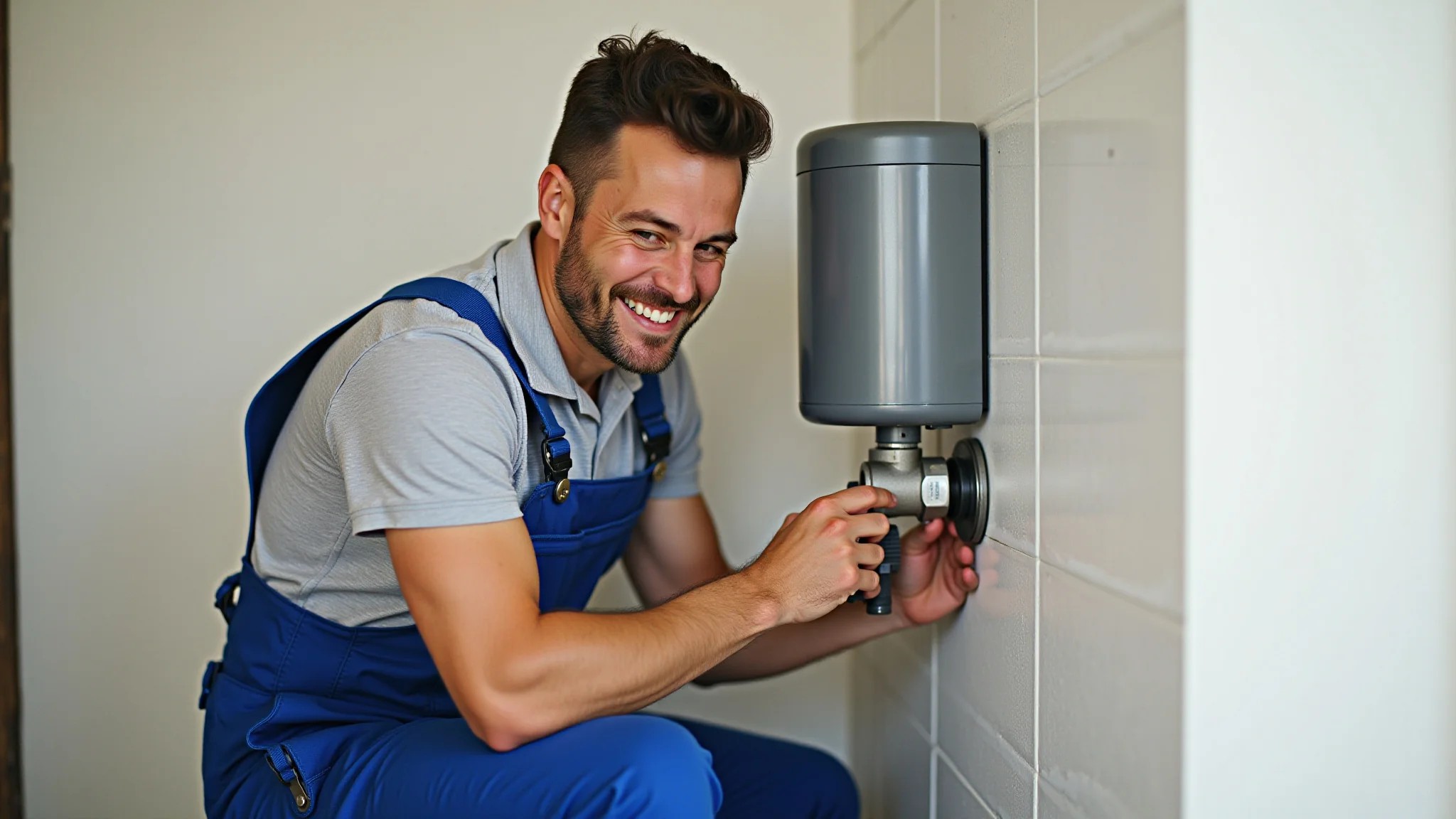 Encanador instalando pressurizador em casa brasileira
