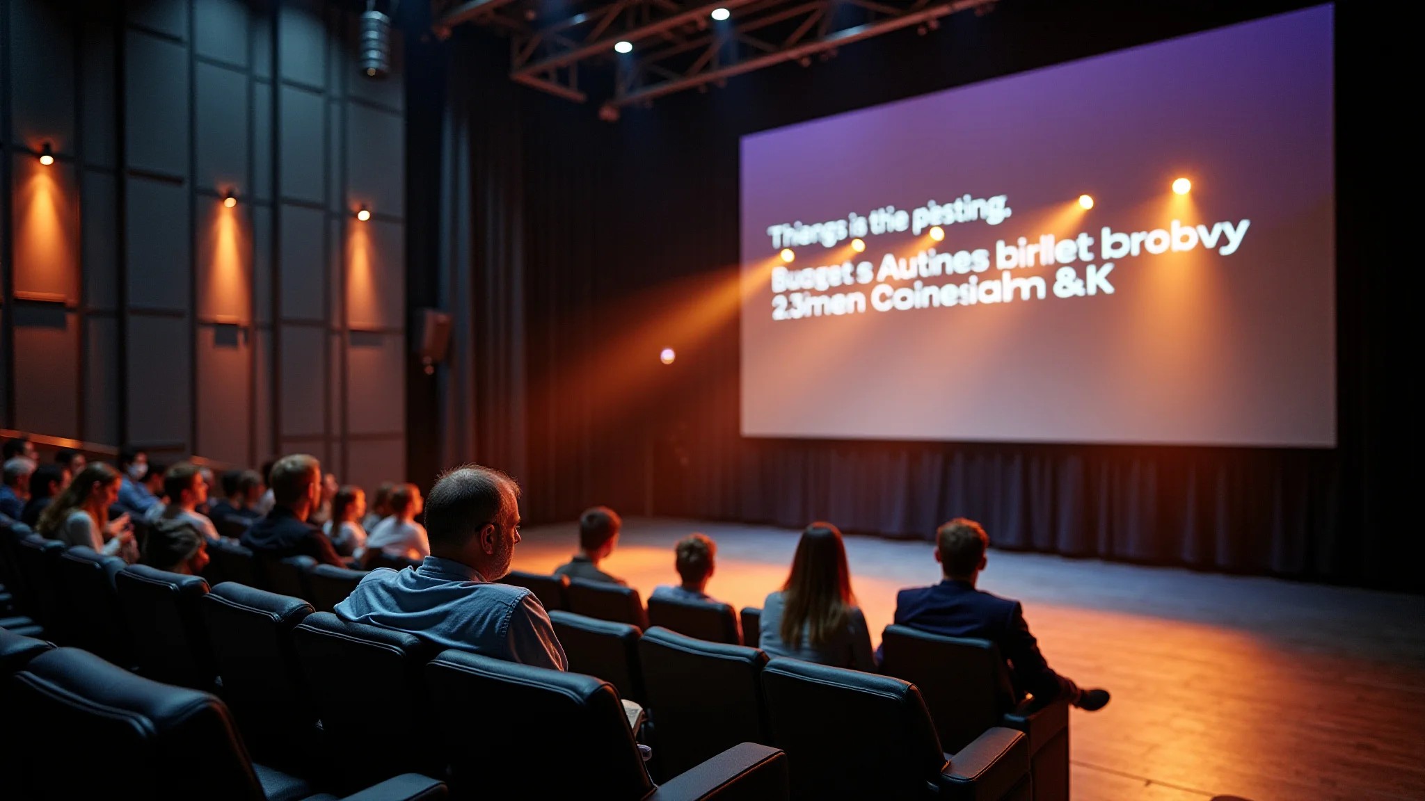 Reunião de planejamento orçamentário de um teatro, mostrando soluções econômicas.