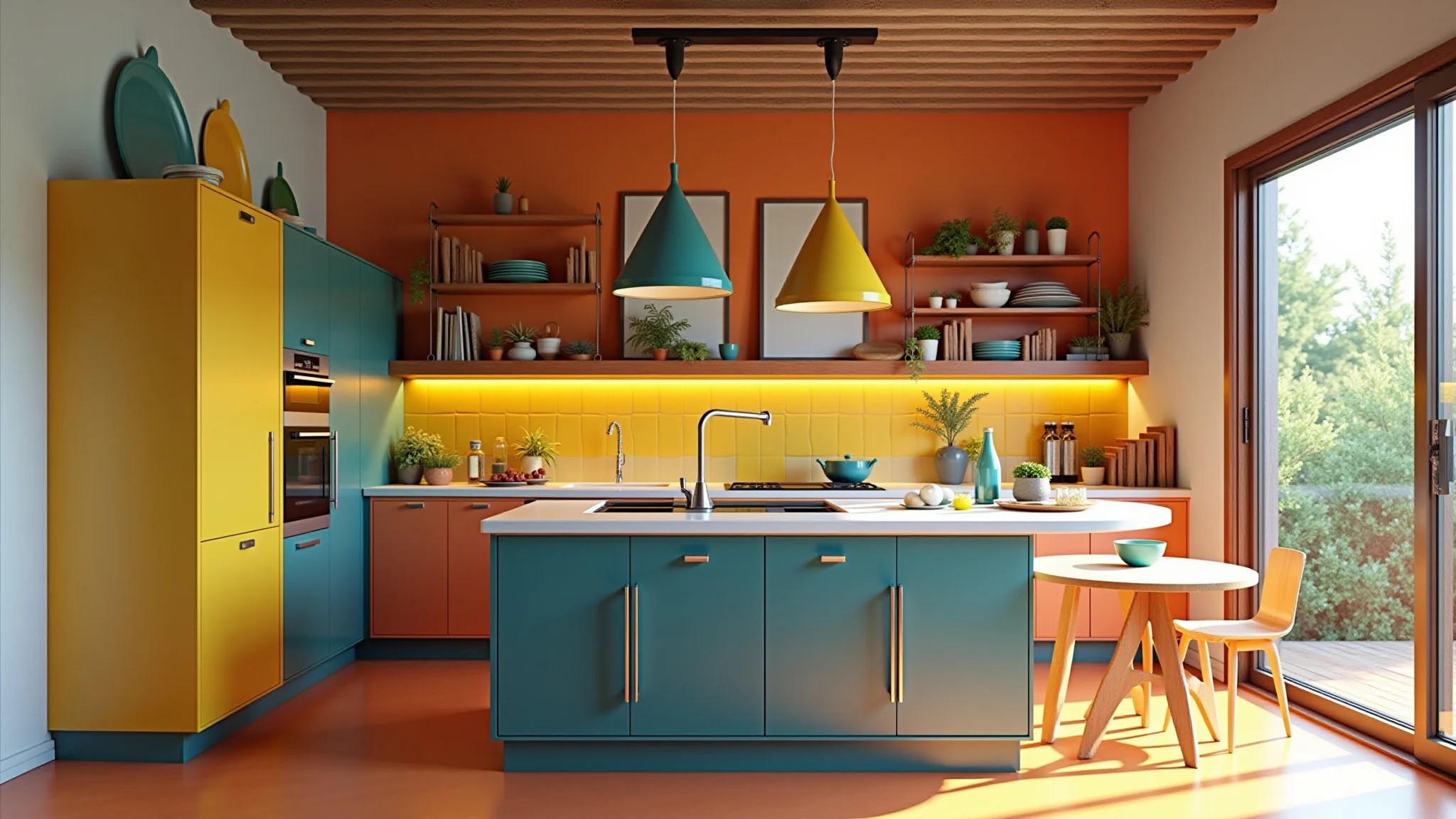 Cozinha brasileira vibrante e colorida projetada com Sweet Home 3D, detalhes únicos.