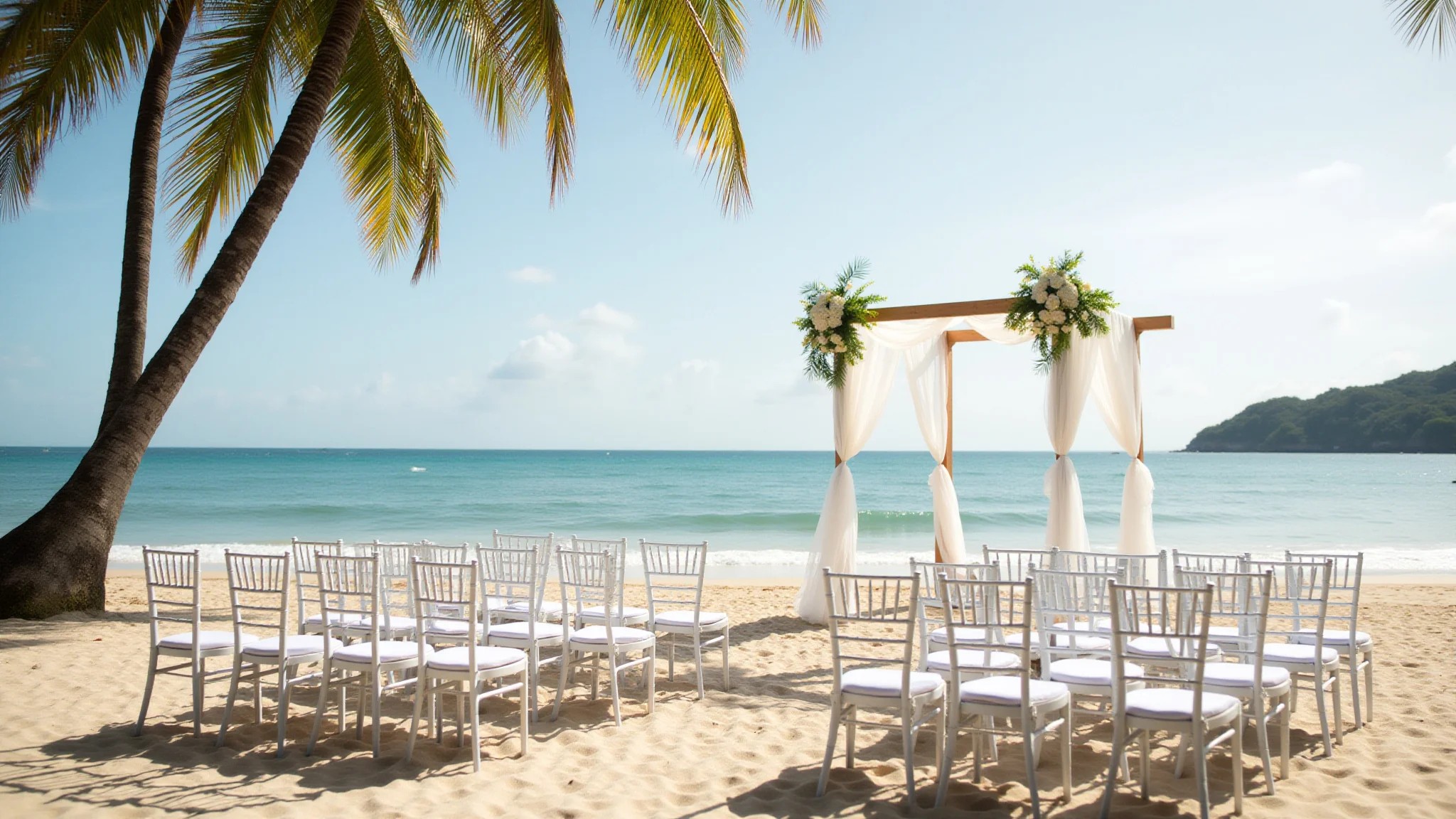 Casamento elegante na praia de Búzios com vista para o mar.