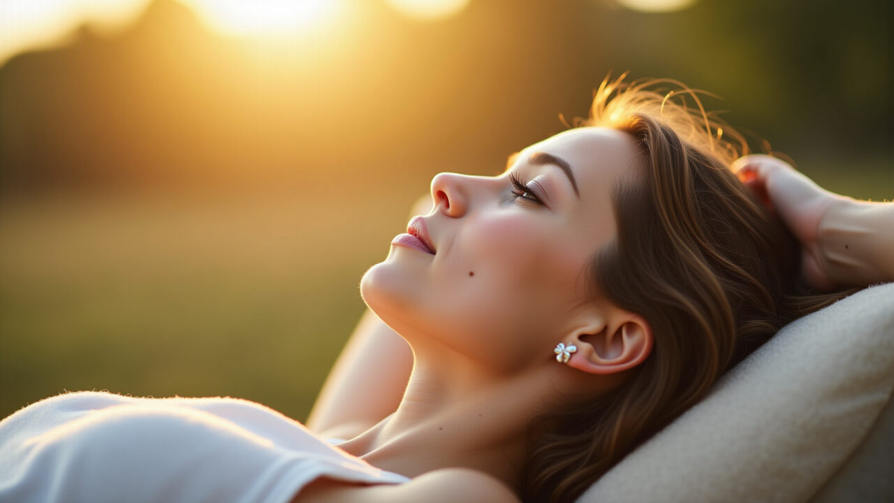 Mulher tomando sol para absorver vitamina D.