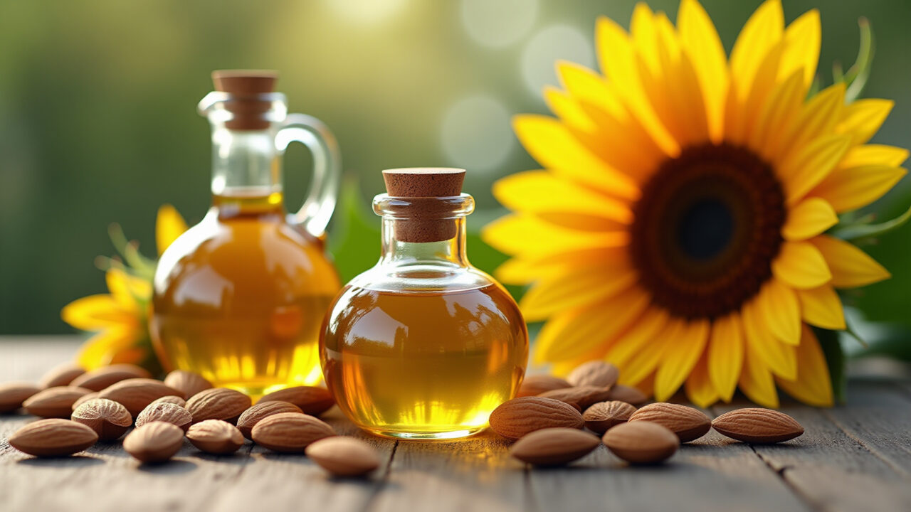 Óleos de amêndoa e girassol, fontes de vitamina E.