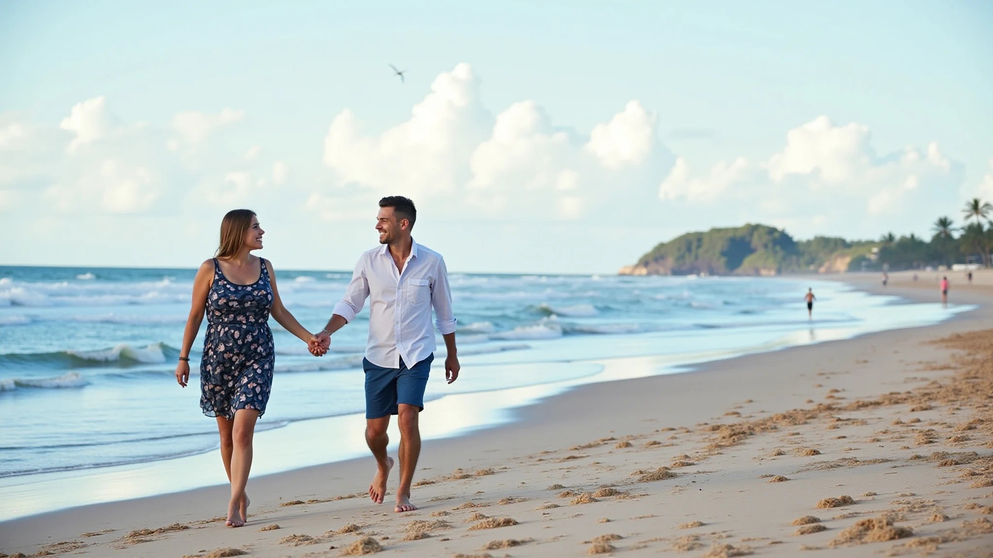 Praia da Barra da Tijuca, área segura para mulheres, céu claro.