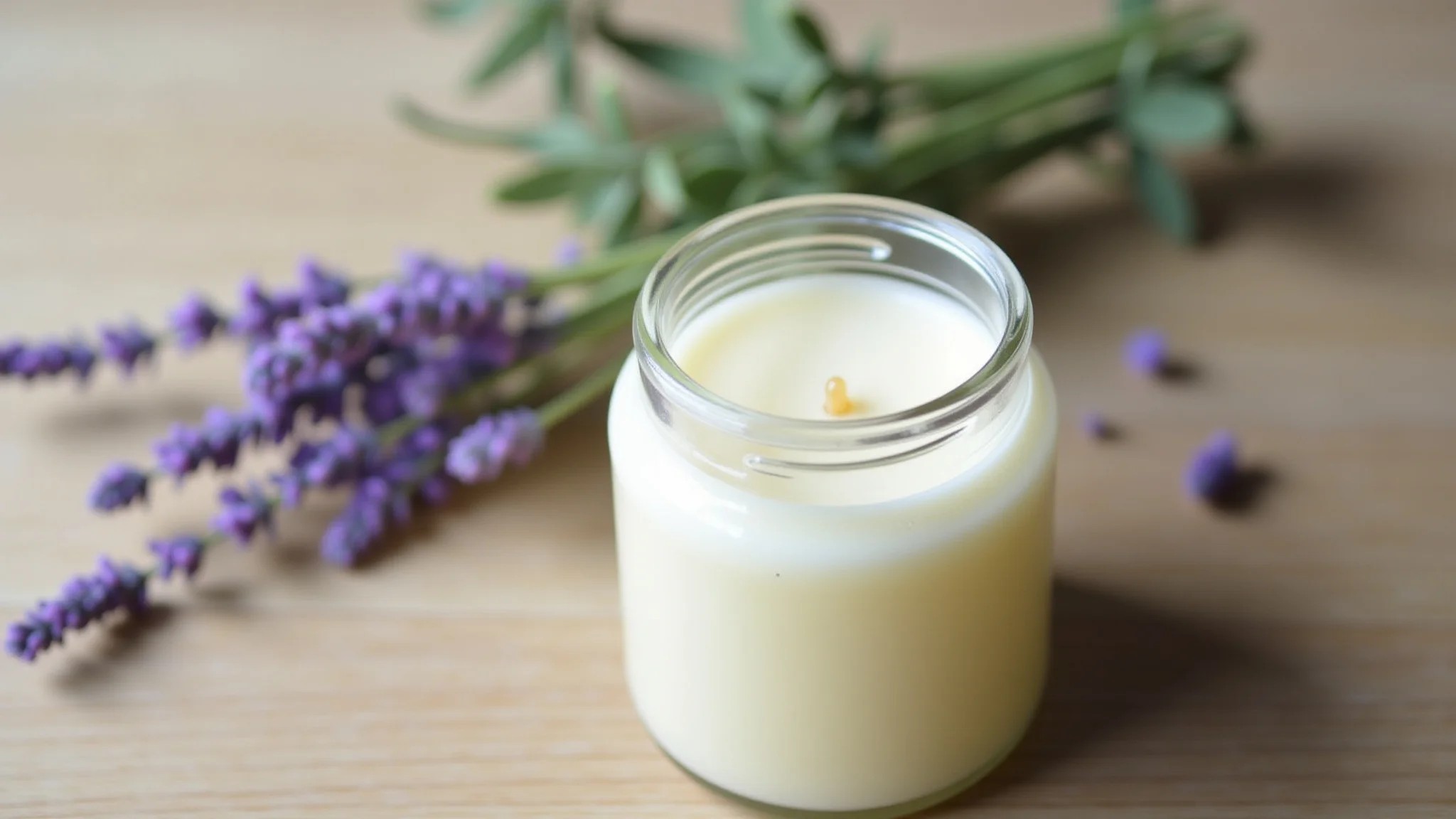 Velas aromáticas artesanais de lavanda em pote de vidro, presente relaxante para o Dia das Mães.