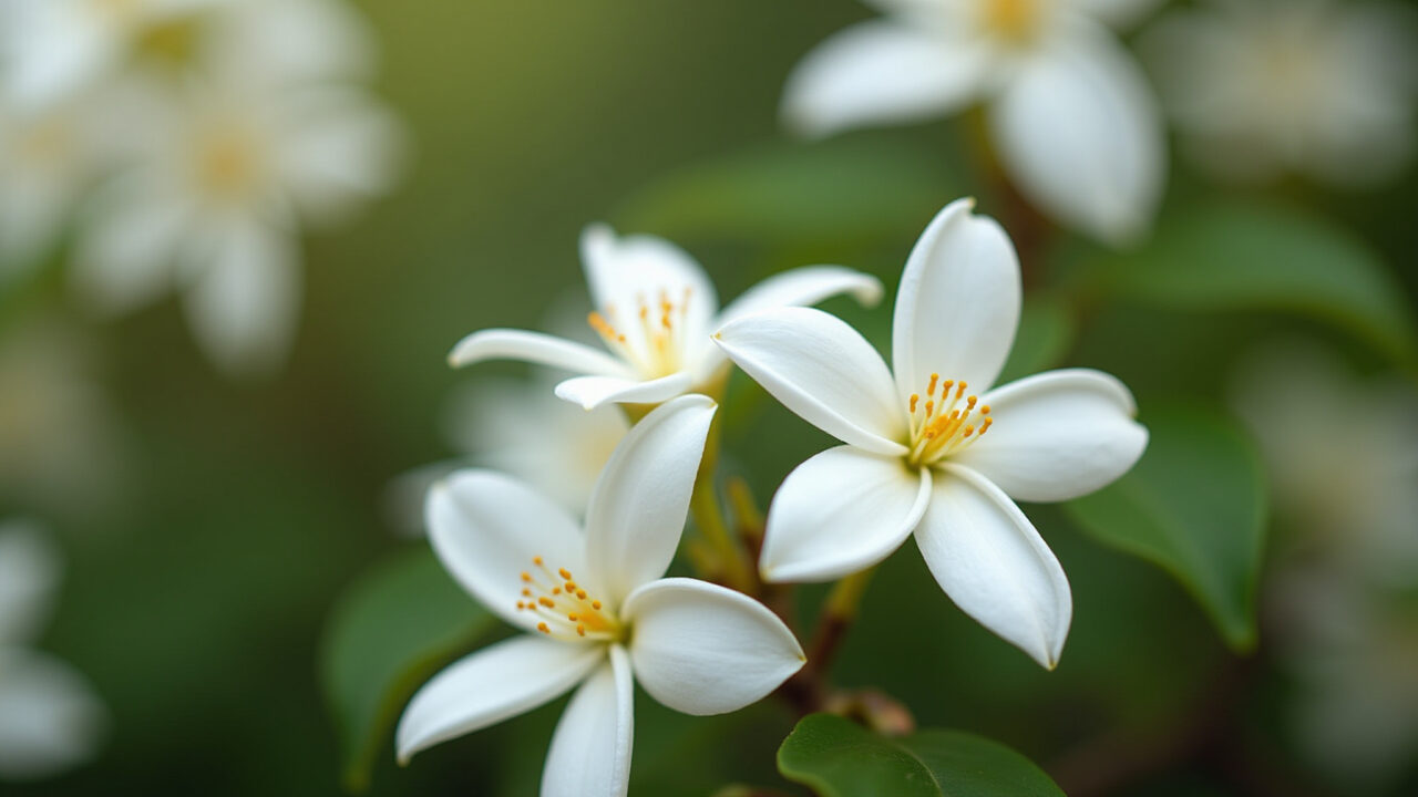 Jasmim com aroma sedutor e flores brancas delicadas.