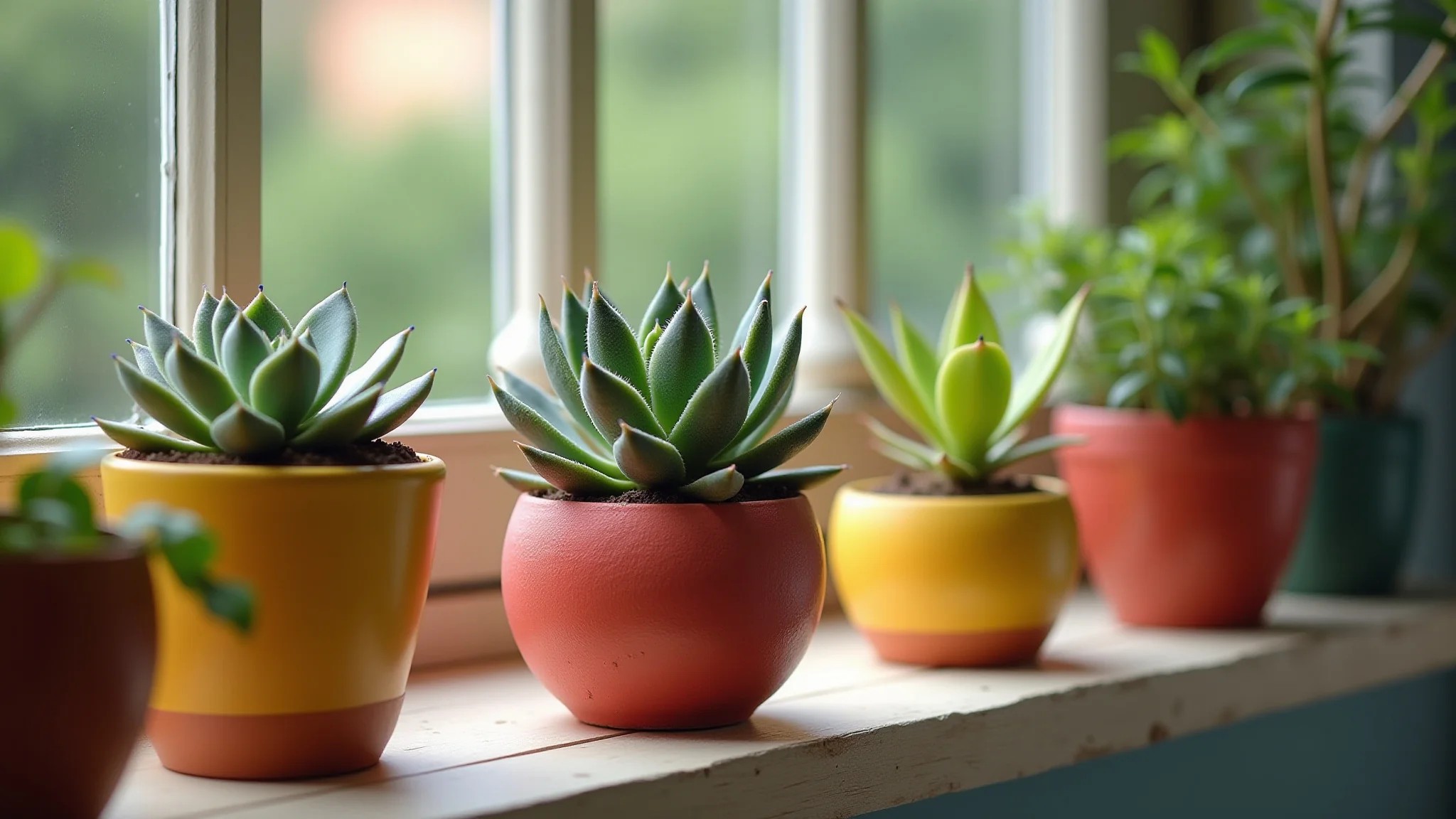 Vasos de cimento DIY com suculentas em varanda ensolarada, estilo brasileiro.