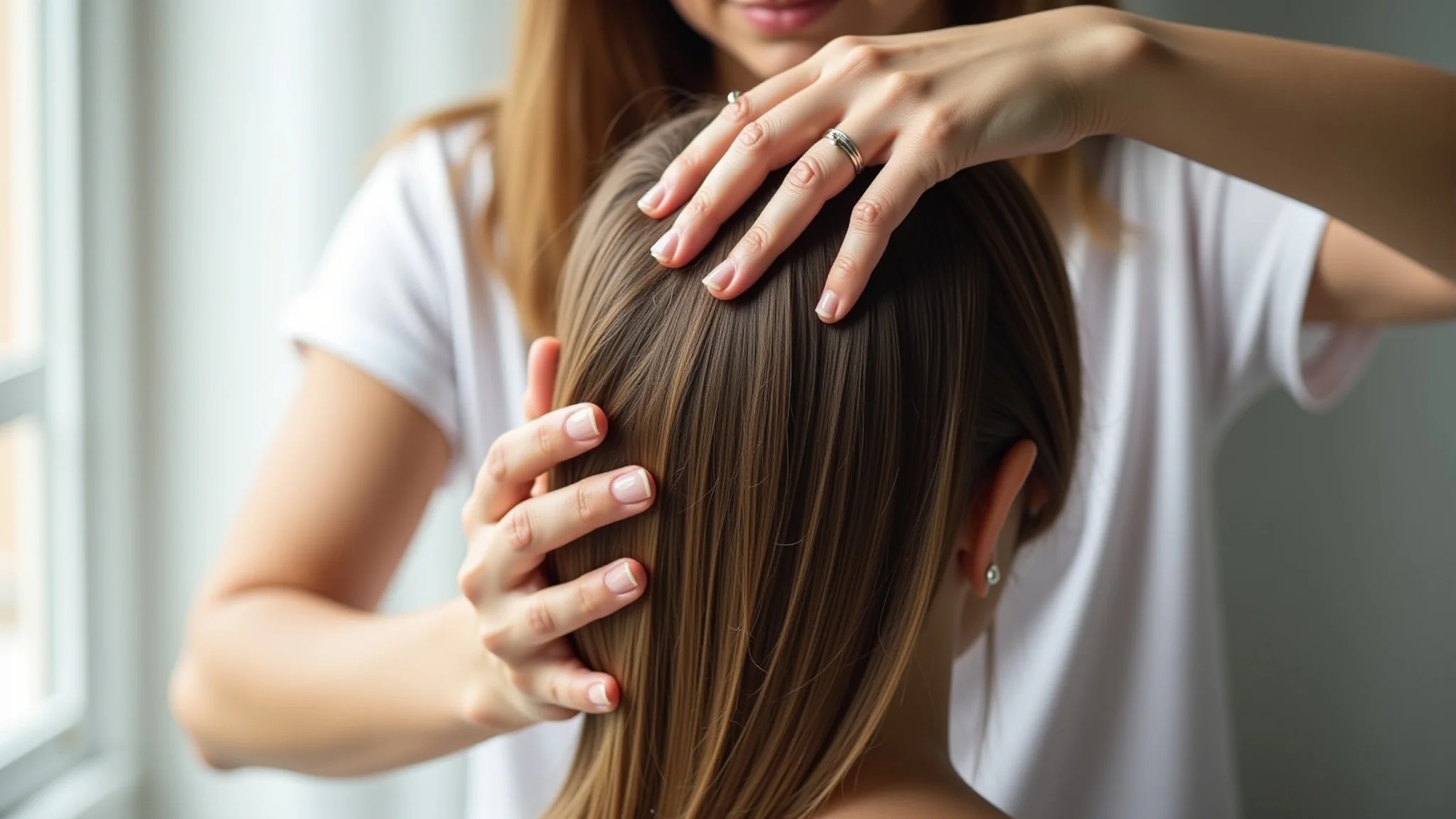 Massagem no couro cabeludo para estimular o crescimento capilar.