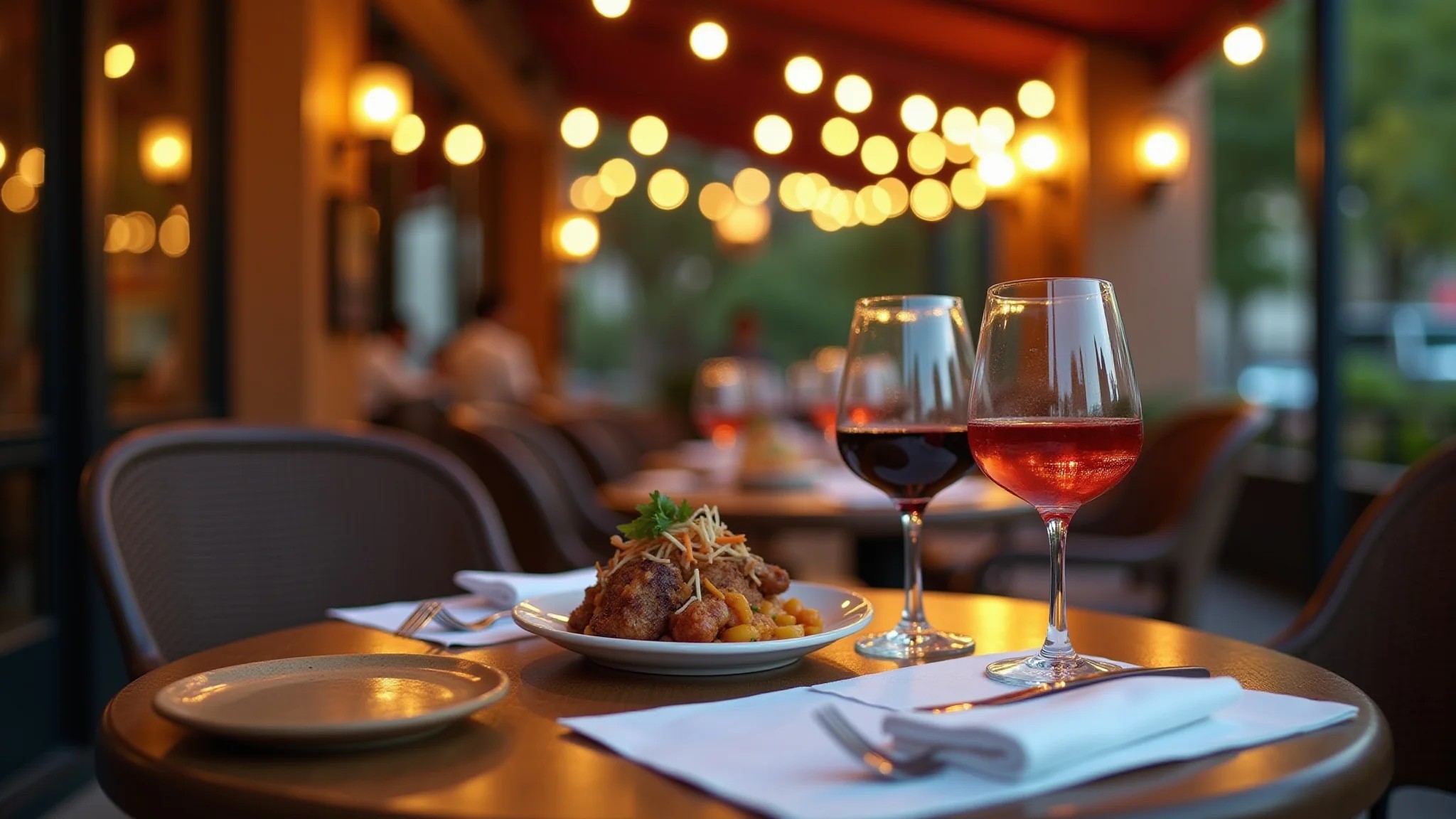 Restaurante em Palermo Soho, mesas ao ar livre, taças de vinho e culinária argentina.