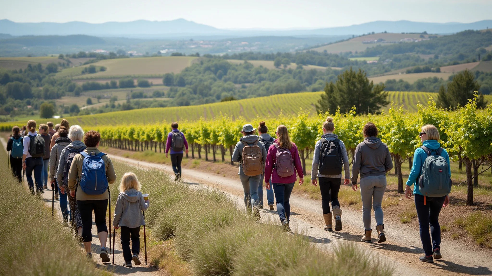 Grupo de mulheres apreciando vinhos de altitude na Serra Catarinense após trilha.