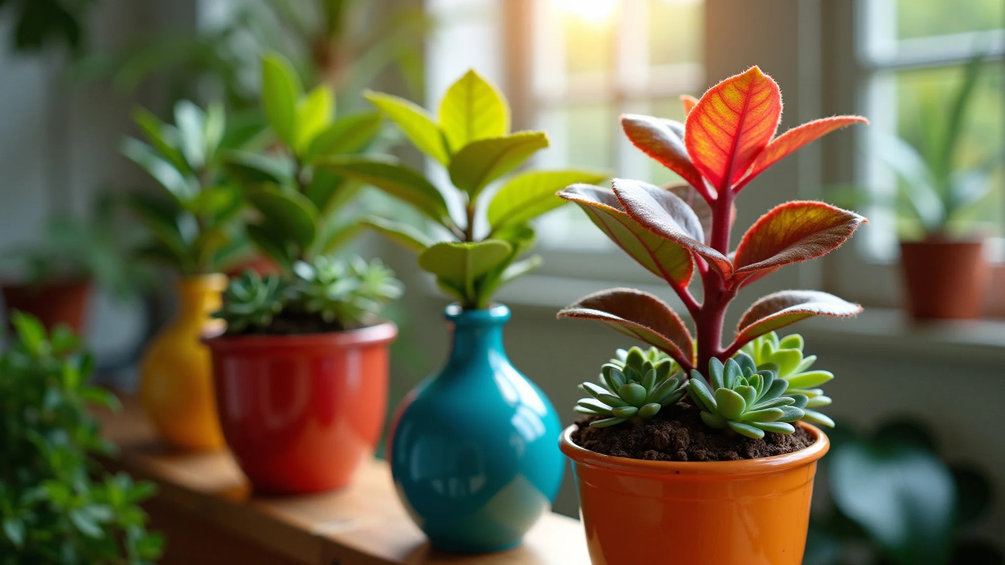 Jardim aconchegante em vasos com Zamioculcas, suculentas e Espada-de-São-Jorge.