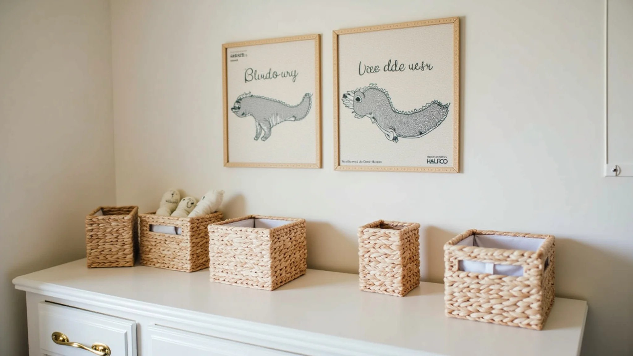 Quarto de bebê organizado com cestos, caixas e organizadores