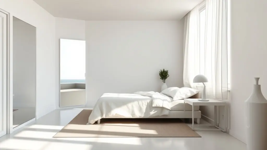 Quarto Masculino Monocromático: Elegância em Tons de Branco