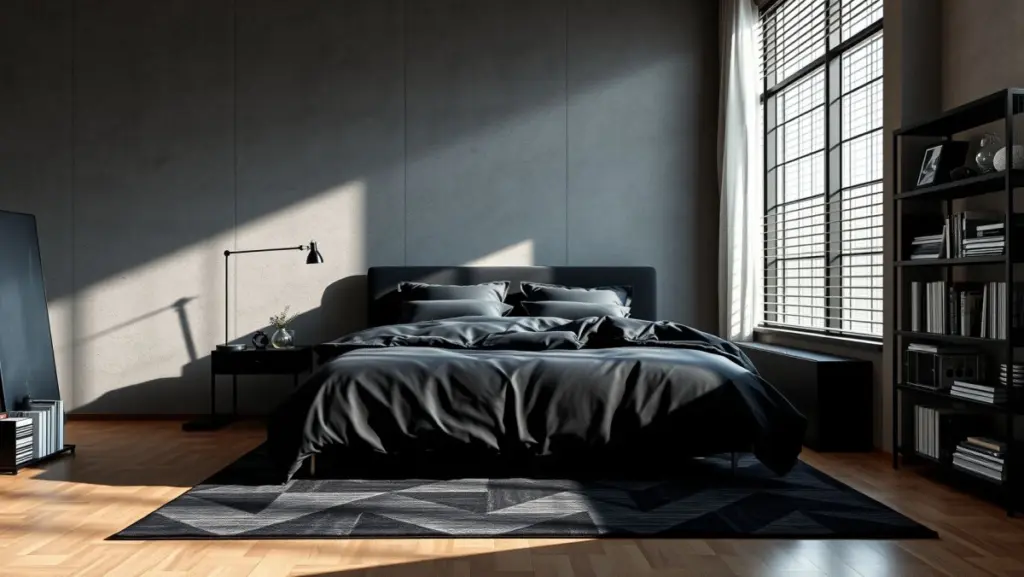 Quarto Masculino Urbano: Cinza Concreto e Toques de Preto