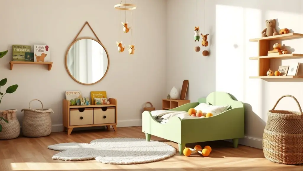 Quarto Montessoriano Verde: Estimulando a Autonomia com Detalhes Lúdicos