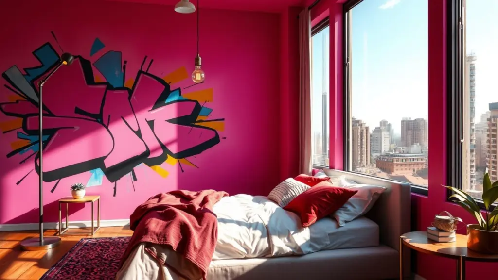Quarto Rosa com Arte Urbana: Grafite e Expressão Criativa