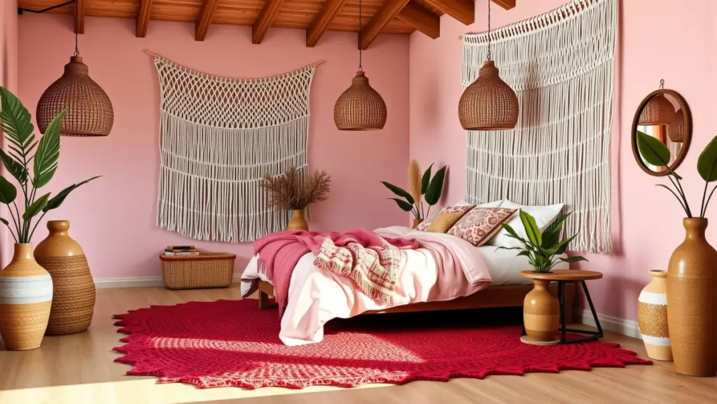 Quarto Rosa e Boho Chic: Macramê, Texturas e Artesanato