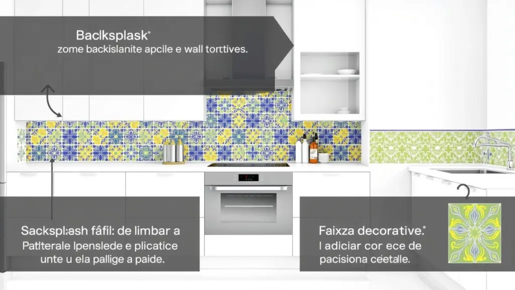 Revestimentos que Transformam: Ladrilhos Hidráulicos e Cores Vibrantes na Cozinha Branca
