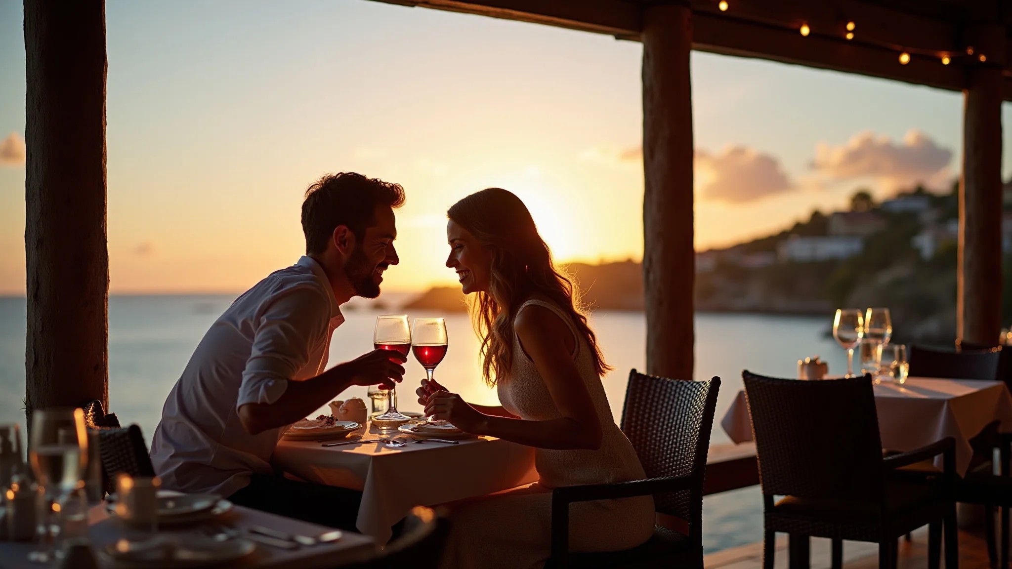 Jantar romântico em restaurante de Florianópolis com vista para a lagoa.