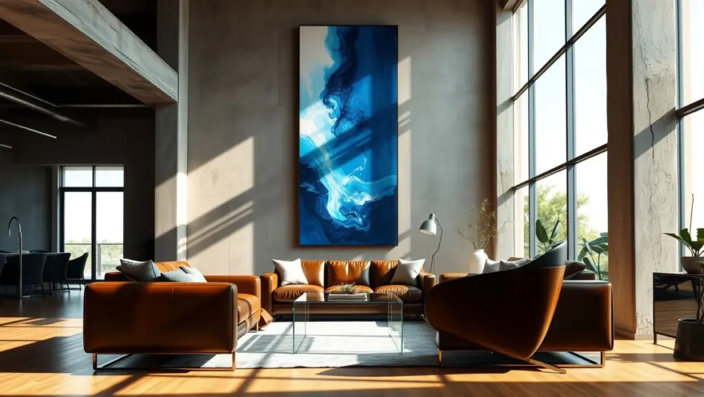 Sala com Pé Direito Alto: Quadro Vertical Imponente