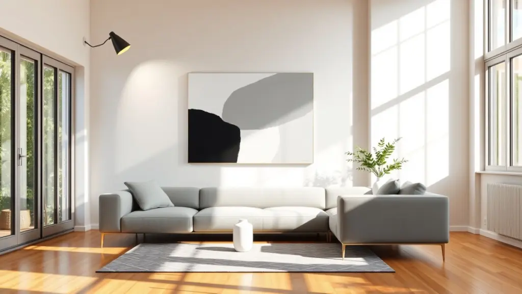 Sala de Estar Minimalista com Quadro Grande Geométrico