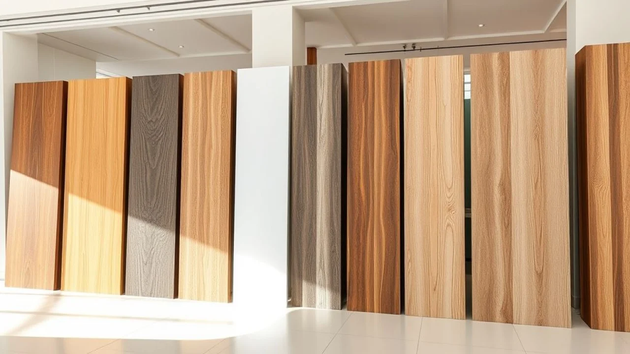Contramarcos de madeira, alumínio e PVC lado a lado em showroom brasileiro.