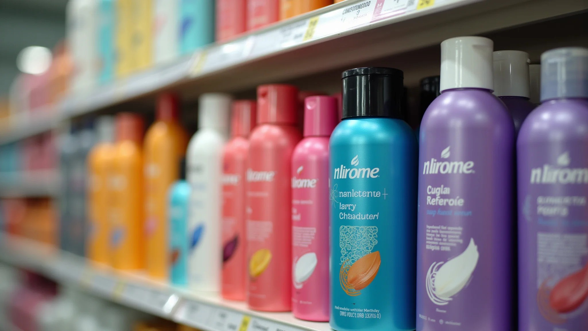Seleção de diferentes marcas de shampoo a seco em uma prateleira.