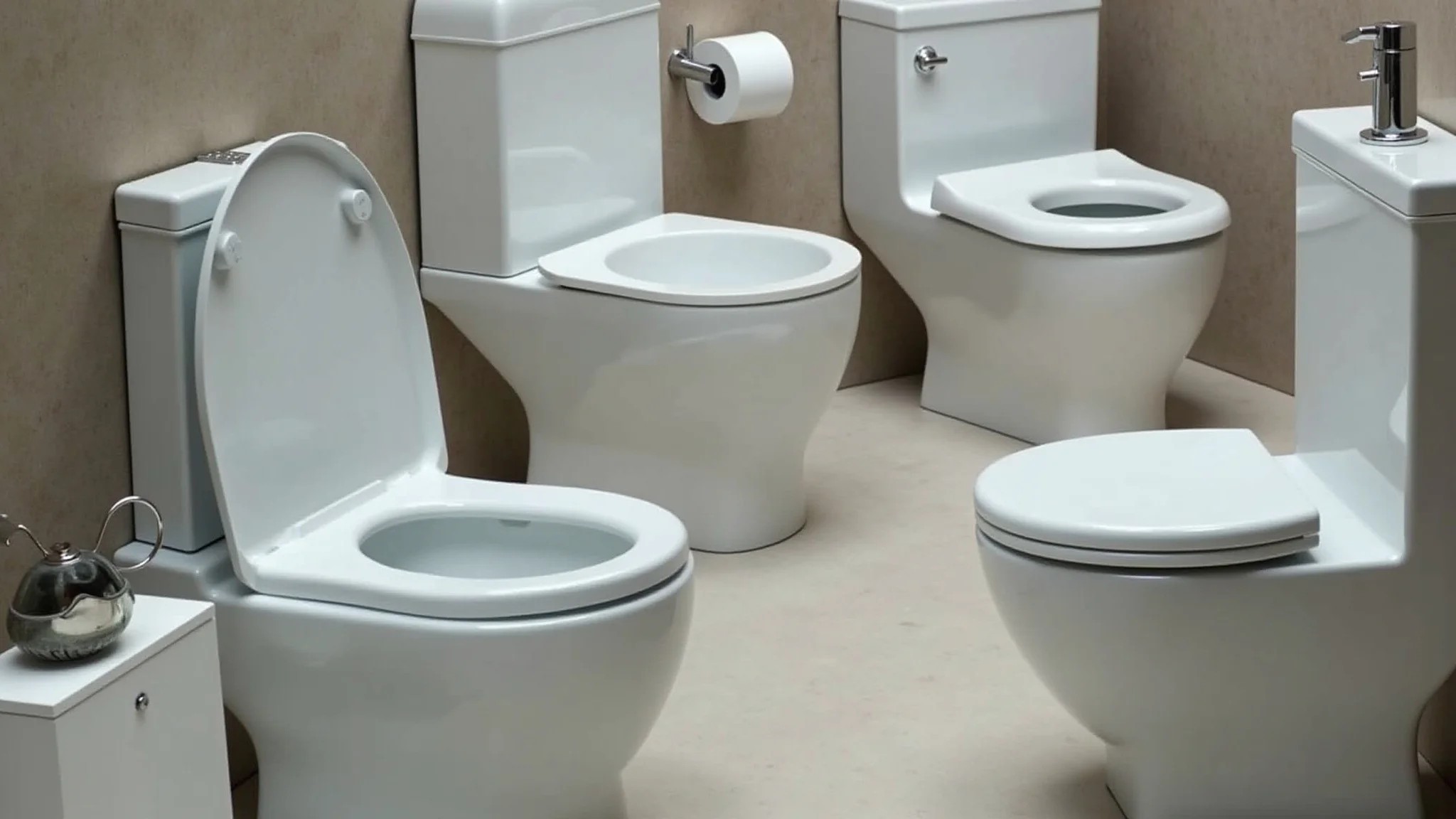 Variedade de vasos sanitários com caixa acoplada em uma loja.