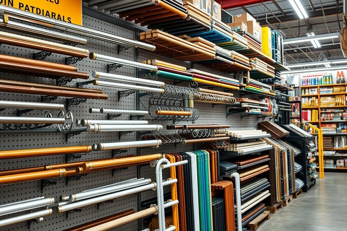 Variedade de corrimãos em loja de materiais de construção no Brasil