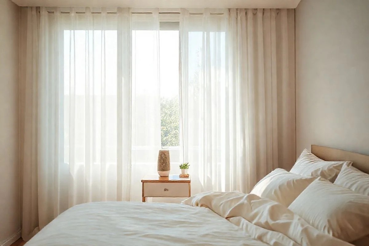 Quarto brasileiro tranquilo com difusor de aromas para relaxamento.