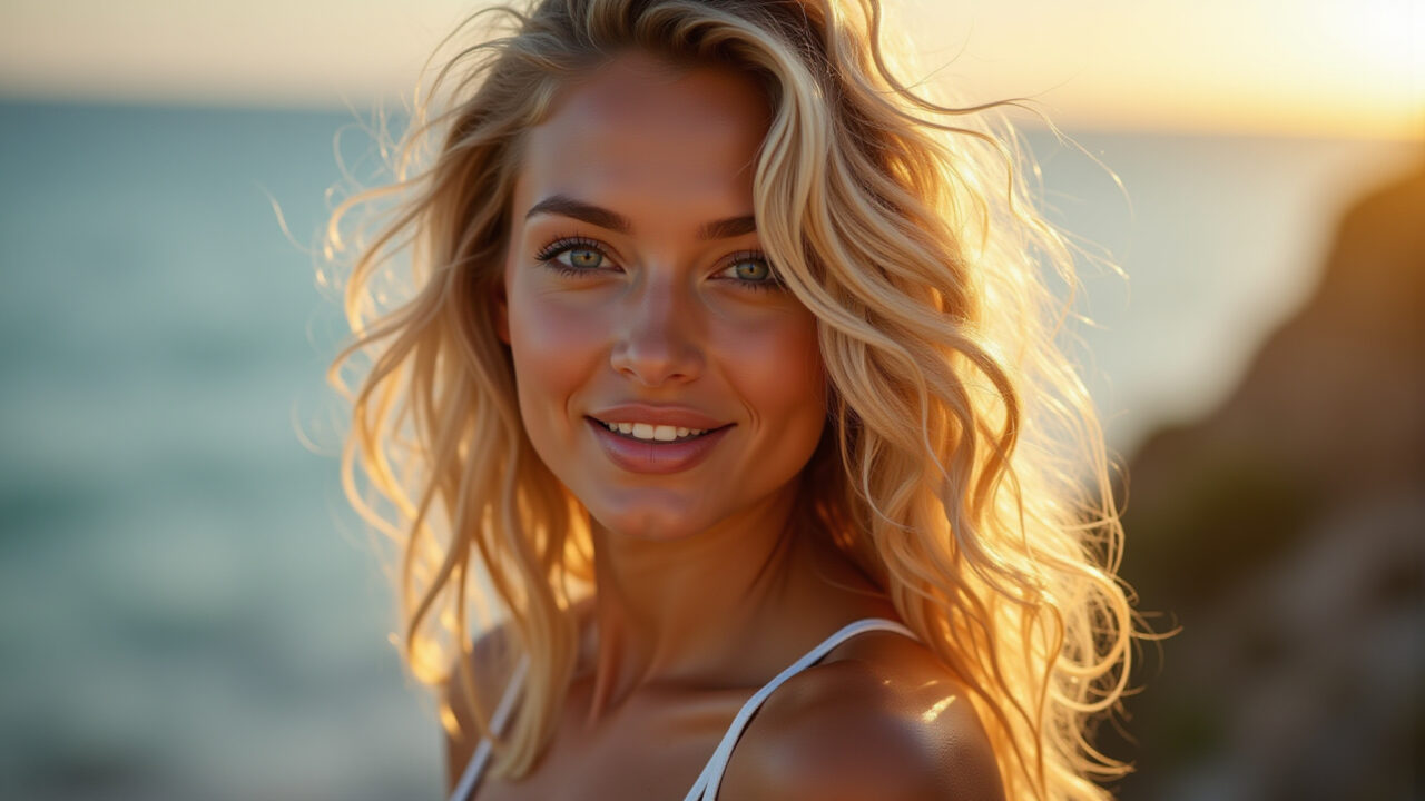 Mulher loira com shaggy hair.