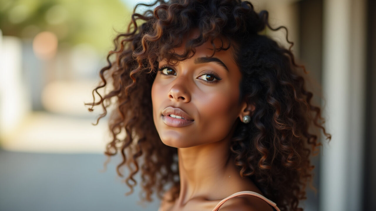 Mulher brasileira com shaggy hair em cabelos finos.