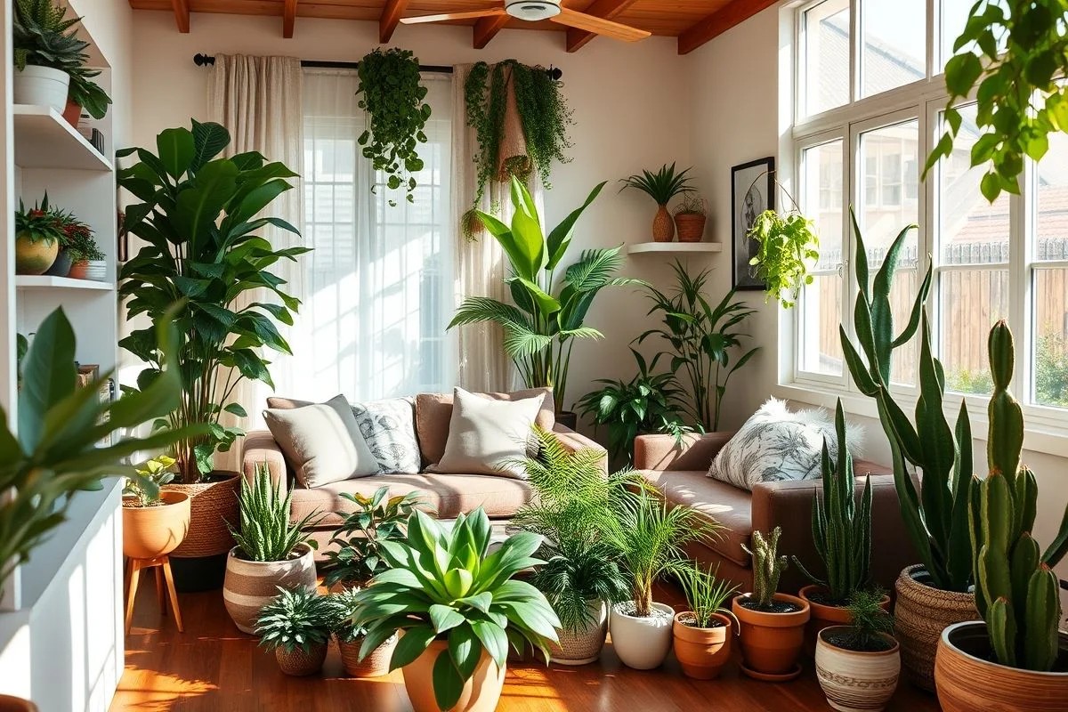 Plantas decorando sala pequena, trazendo vida e frescor ao ambiente.