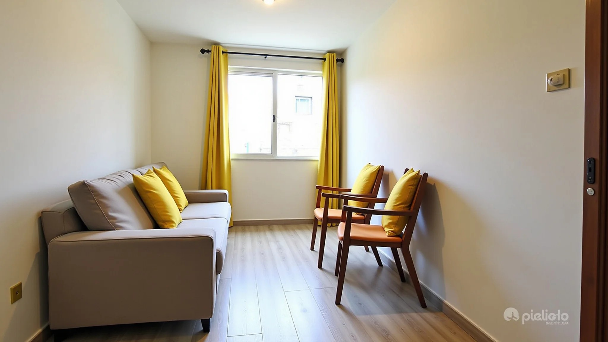 Sala pequena em apartamento alugado, móveis que economizam espaço e sofá retrátil.