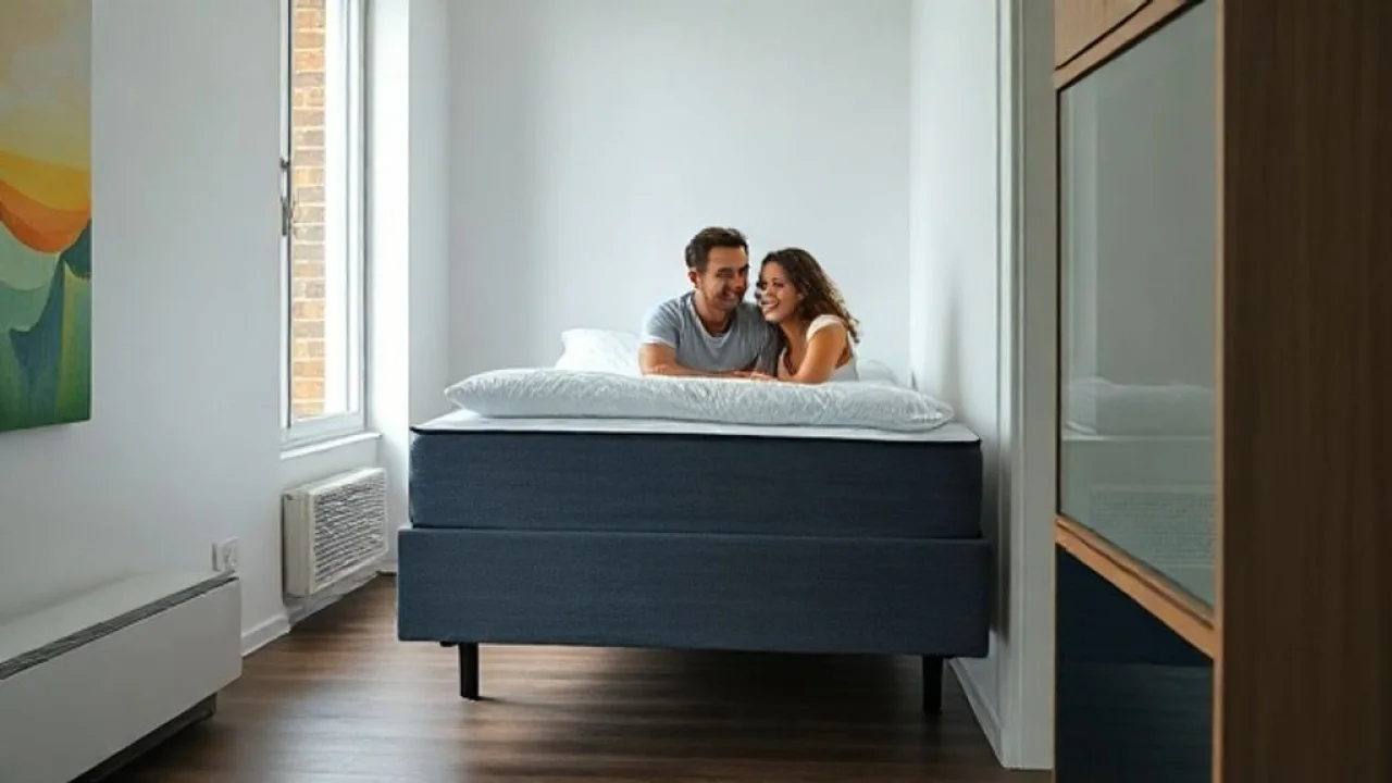 Cama box bipartida sendo transportada em um apartamento, facilitando a montagem.