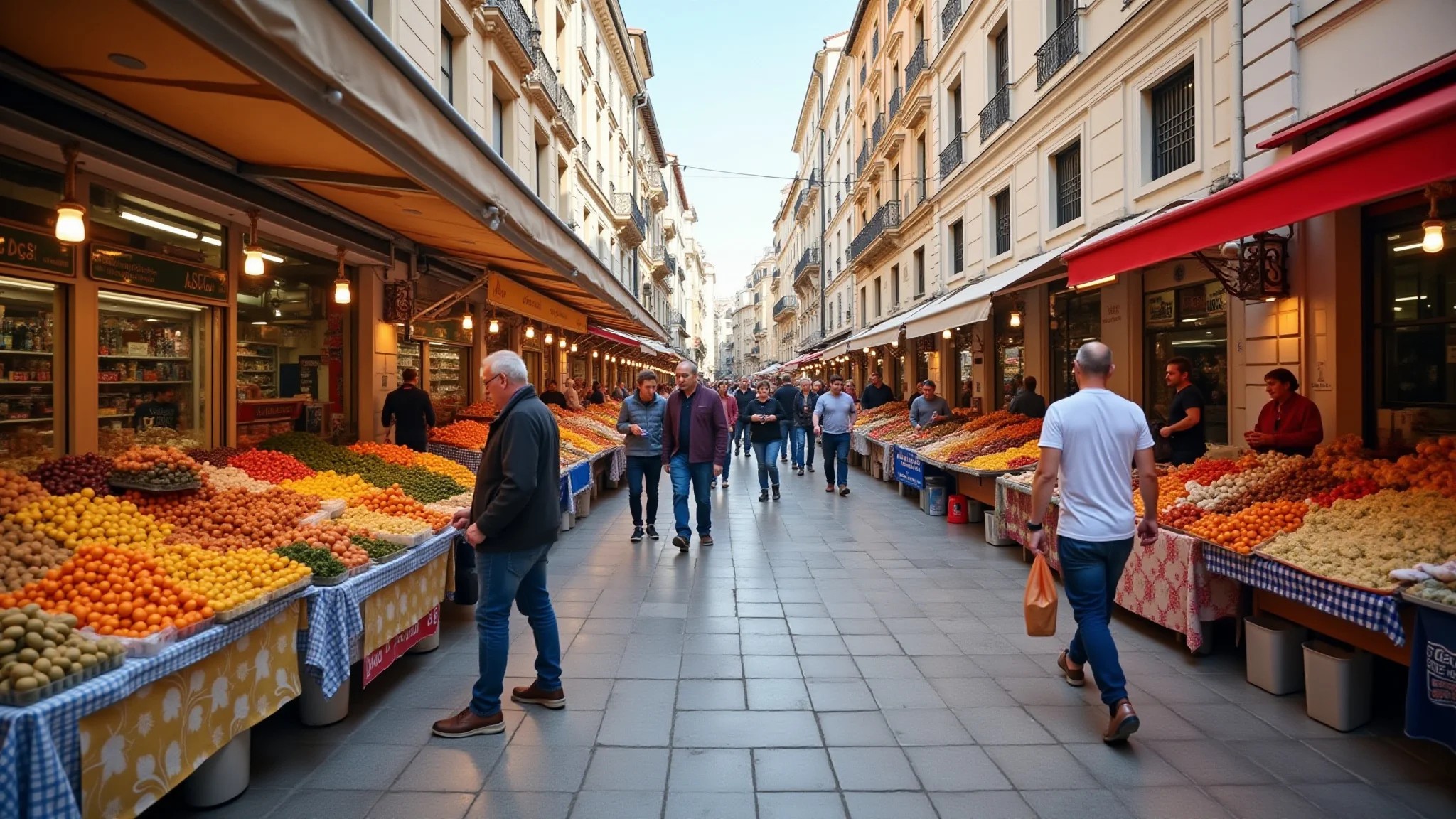 Mercado vibrante no Palácio de Diocleciano em Split, Croácia, com vendedores locais.
