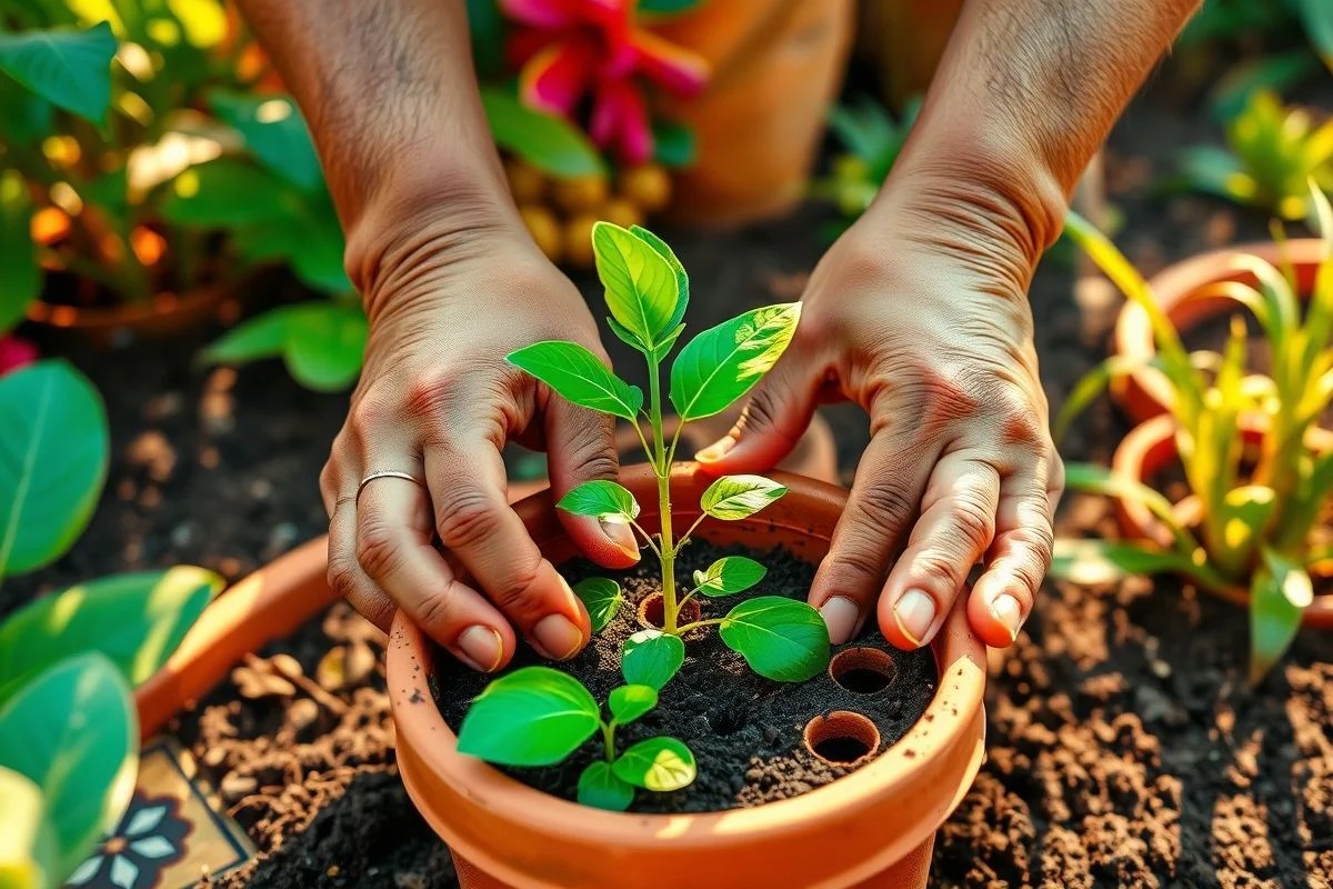 Plantando muda em vaso, furos de drenagem, passo a passo, jardinagem