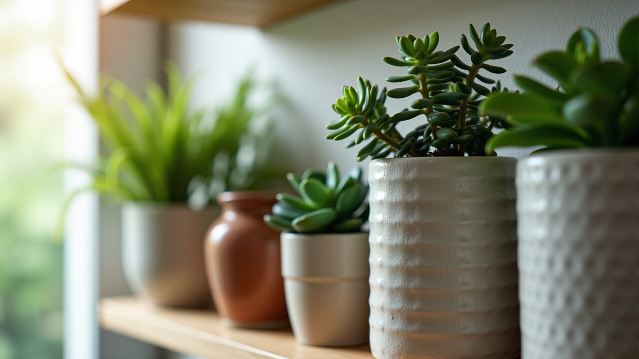 Plantas em vasos em apartamento pequeno, trazendo vida e frescor.