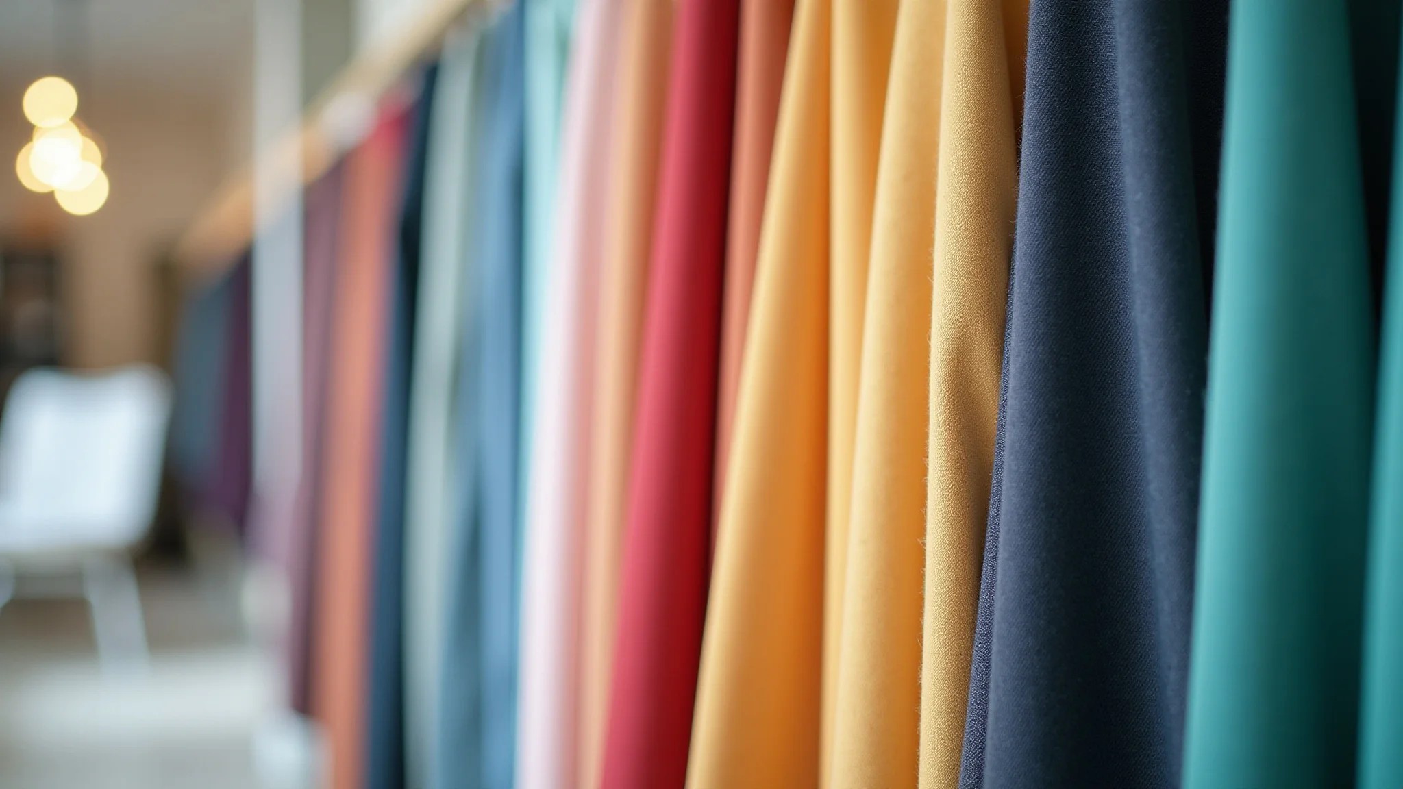 Amostras de tecido Tencel em várias cores, moda sustentável.